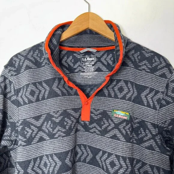 LL Bean Men's L  Snap Front Sweater Fleece Gray Geometric Aztec - Picture 2 of 10
